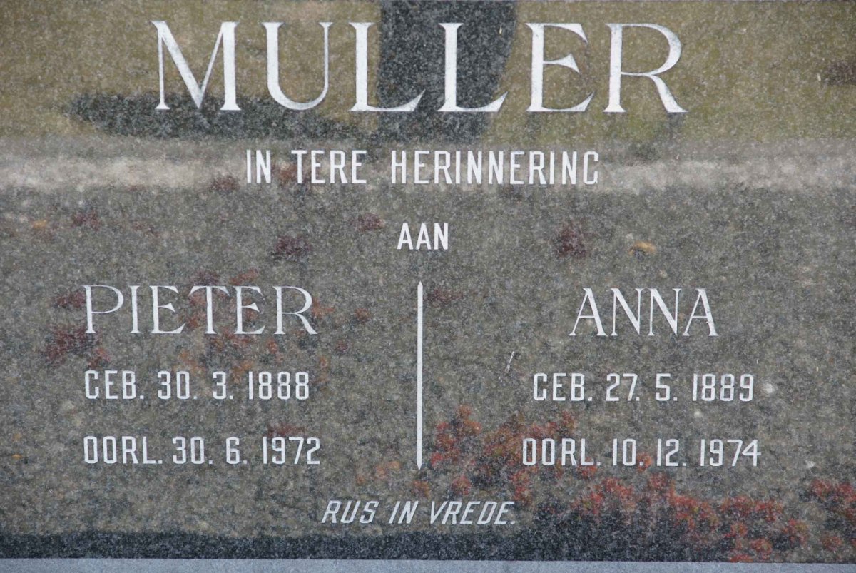 MULLER Pieter 1888-1972 &amp; Anna 1889-1974