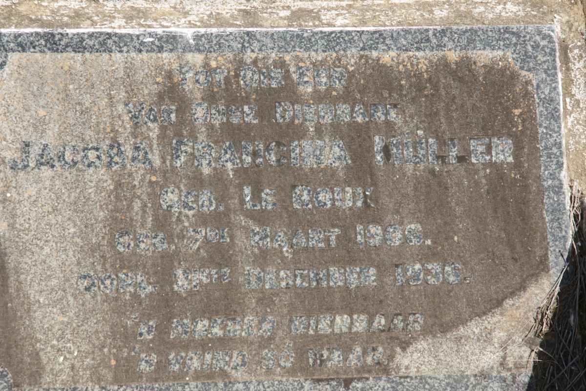 MüLLER Jacoba Francina nee LE ROUX 1900-1936