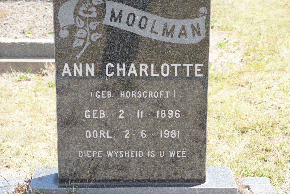 MOOLMAN Ann Charlotte nee HORSCROFT 1896-1981