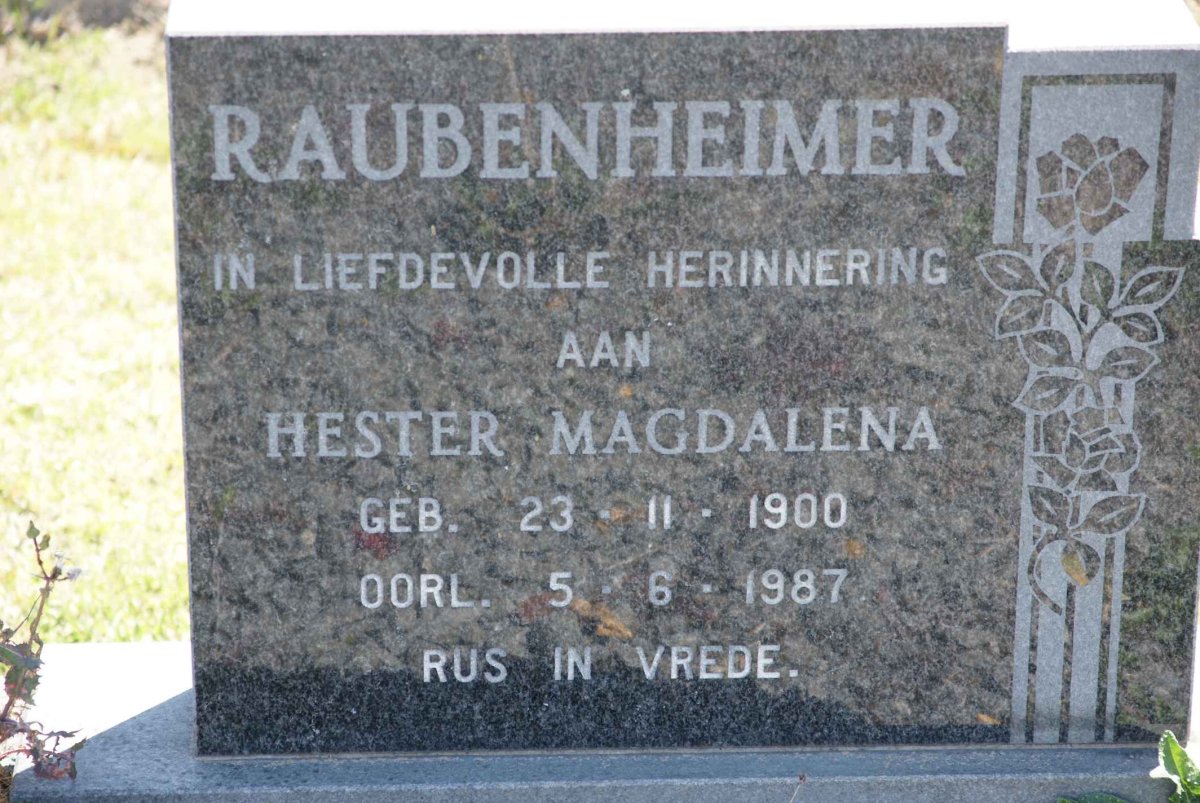 RAUBENHEIMER Hester Magdalena 1900-1987