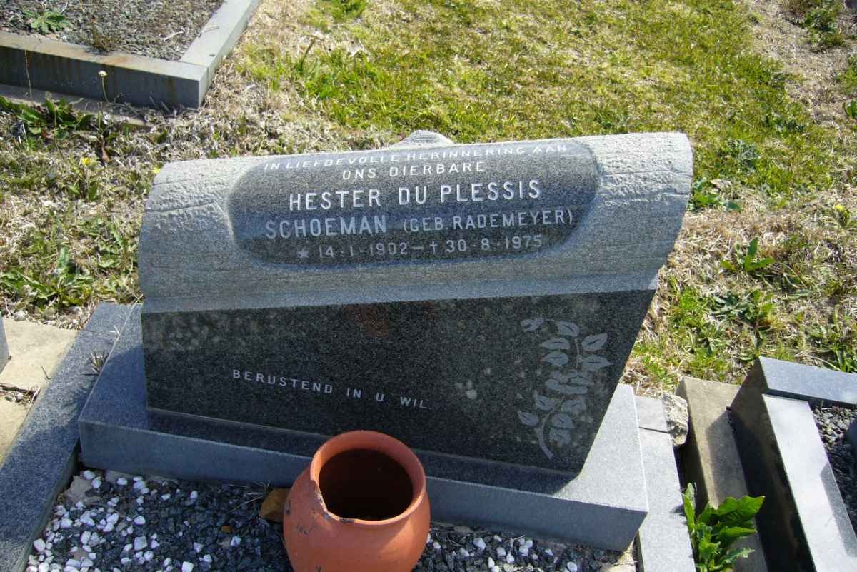 SCHOEMAN Hester du Plessis nee RADEMEYER 1902-1975