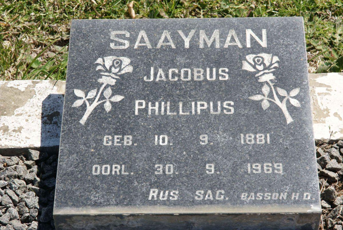 SAAYMAN Jacobus Phillipus 1881-1969