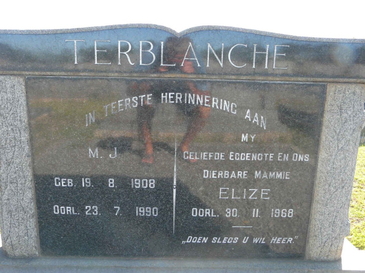 TERBLANCHE M.J. 1908-1990 &amp; Elize -1968