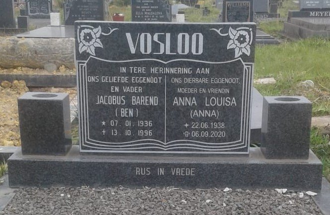VOSLOO Jacobus Barend 1936-1996 & Anna Louisa 1938-2020