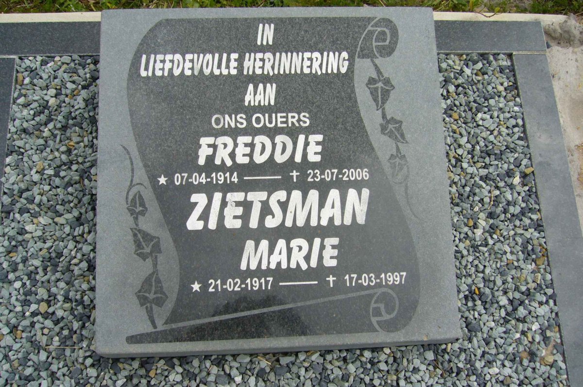 ZIETSMAN Freddie 1914-2006 &amp; Marie 1917-1997