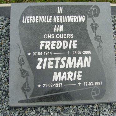 ZIETSMAN Freddie 1914-2006 &amp; Marie 1917-1997