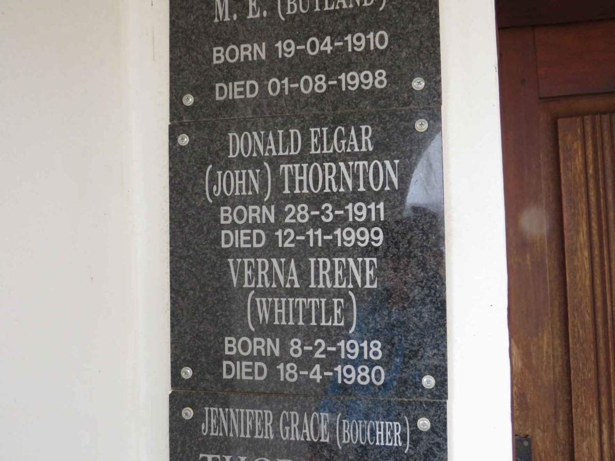 THORNTON Donald Elgar 1911-1999 & Verna Irene WHITTLE 1918-1980