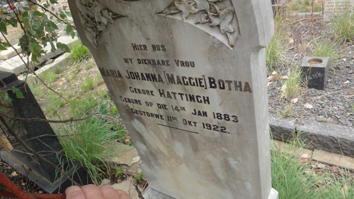 BOTHA Maria Johanna nee HATTINGH 1883-1922