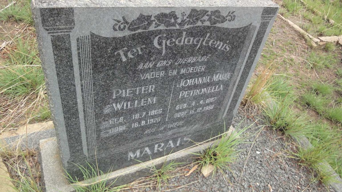 MARAIS Pieter Willem 1866-1928 &amp; Johanna Maria Petronella 1867-1958