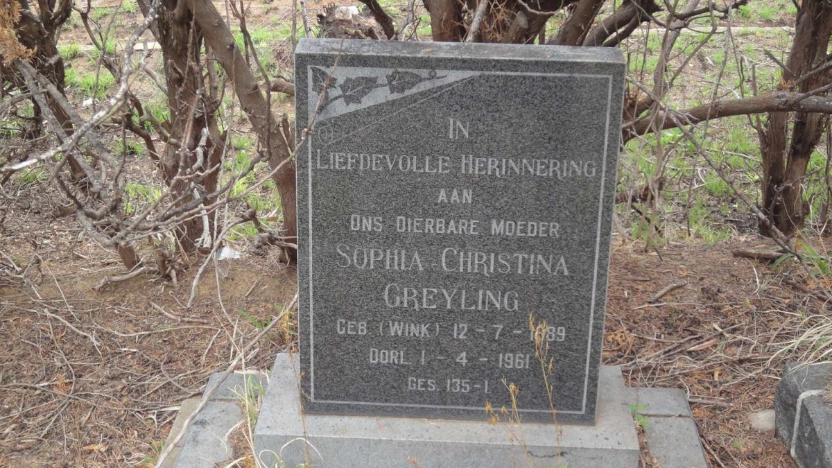 GREYLING Sophia Christina nee WINK 1889-1961