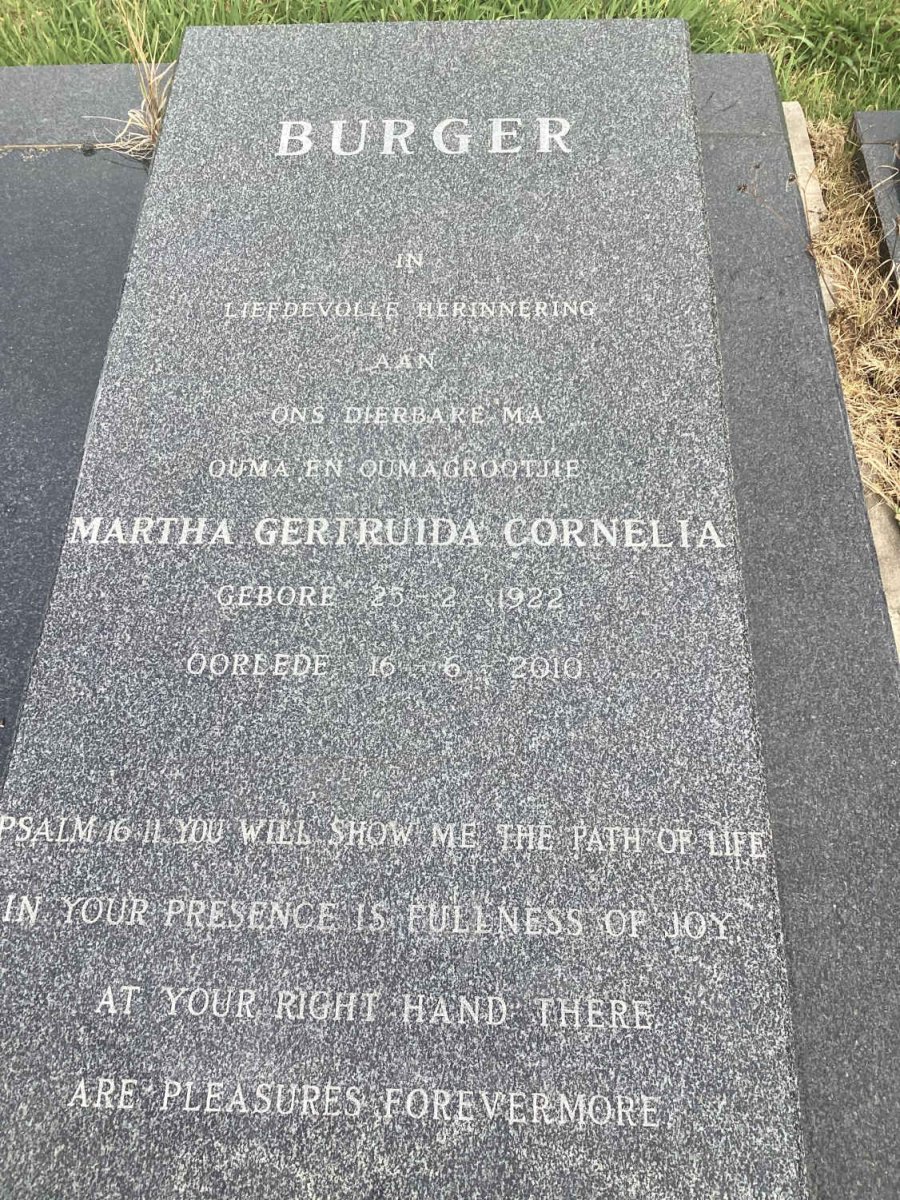 BURGER Martha Gertruida Cornelia 1922-2010