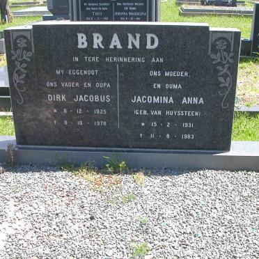 BRAND Dirk Jacobus 1925-1978 &amp; Jacomina  Anna VAN HUYSSTEEN 1931-1983
