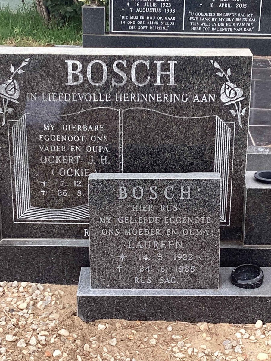 BOSCH Ockert J.H. 1922-1993 &amp; Laureen 1922-1985