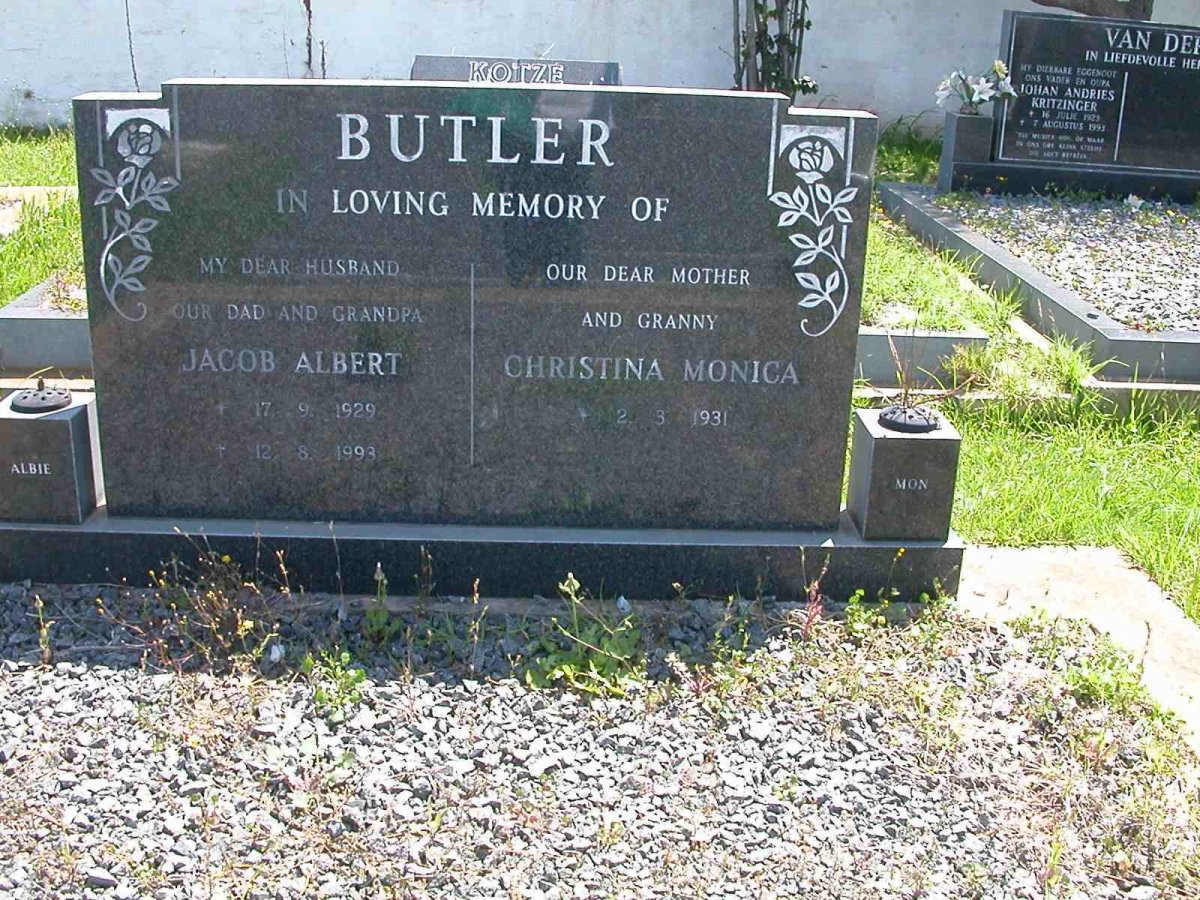 BUTLER Jacob Albert 1929-1993 &amp; Christina Monica 1931-
