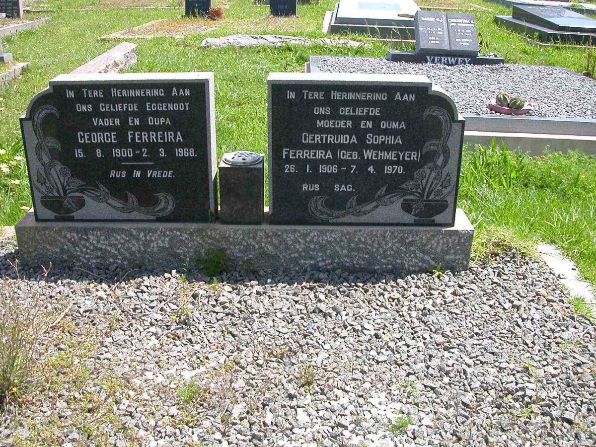 FERREIRA George 1900-1968 &amp; Gertruida Sophia WEHMEYER 1906-1970