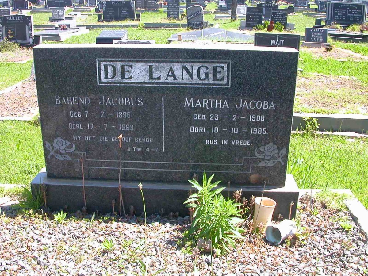 LANGE Barend Jacobus, de 1896-1969 &amp; Martha Jacoba 1908-1985