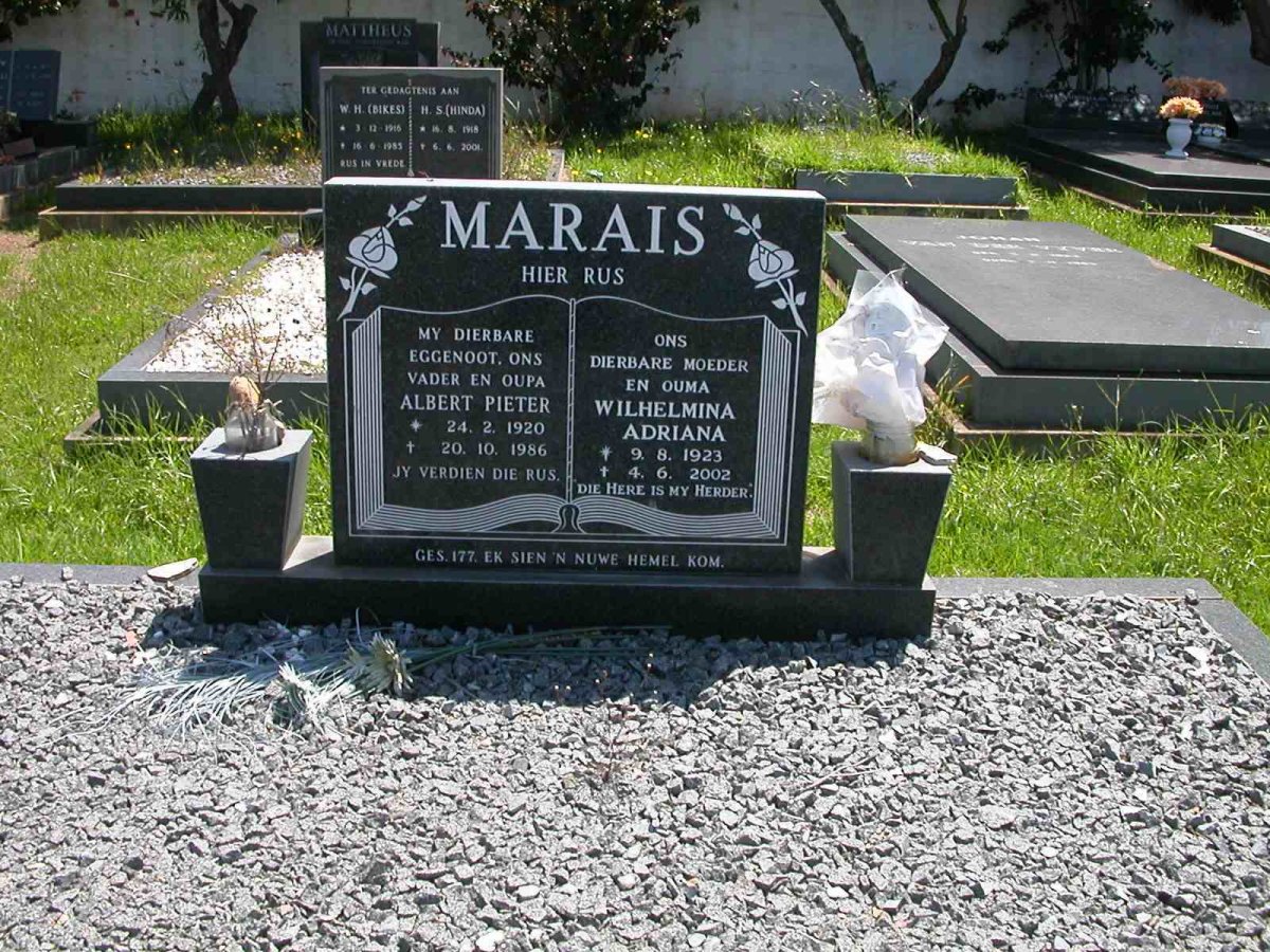 MARAIS Albert Pieter 1920-1986 &amp; Wilhelmina Adriana 1923-2002