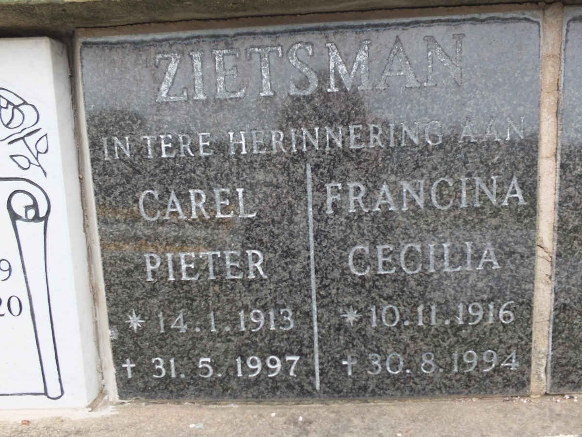 ZIETSMAN Carel Pieter 1913-1997 &amp; Francina Cecilia 1916-1994