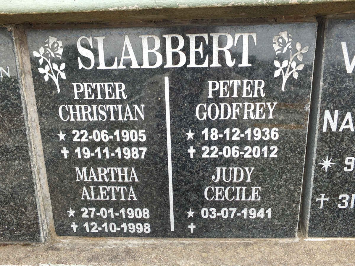 SLABBERT Peter Christian 1905-1987 &amp; Martha Aletta 1908-1998