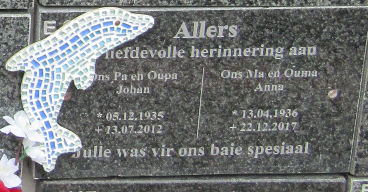 ALLERS Johan 1935-2012 &amp; Anna 1936-2017