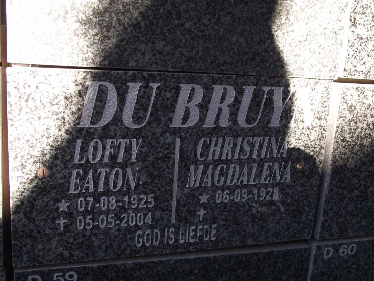 BRUYN Lofty Eaton, du 1925-2004 &amp; Christina Magdalena 1928-