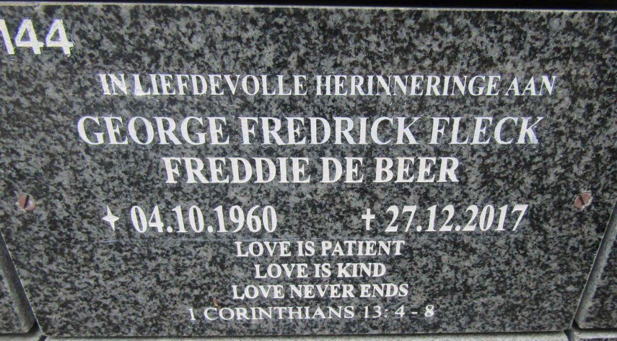 BEER George Fredrick Fleck Freddie, de 1960-2017