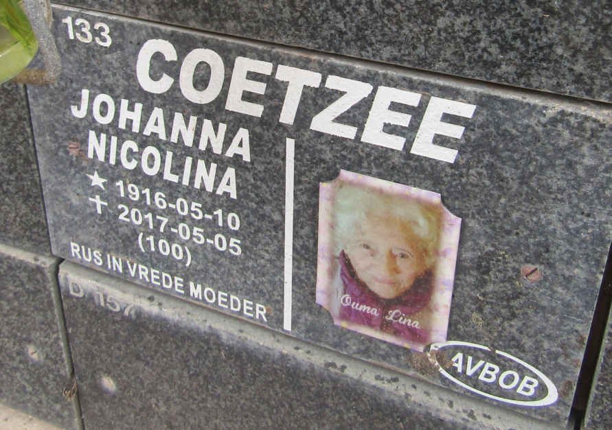 COETZEE Johanna Nicolina 1916-2017