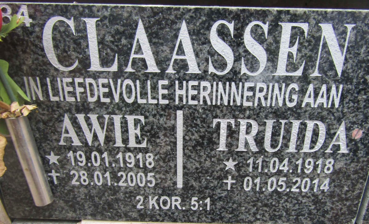 CLAASSEN Awie 1918-2005 &amp; Truida 1918-2014