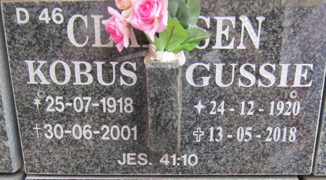 CLAASSEN Kobus 1918-2001 &amp; Gussie 1920-2018