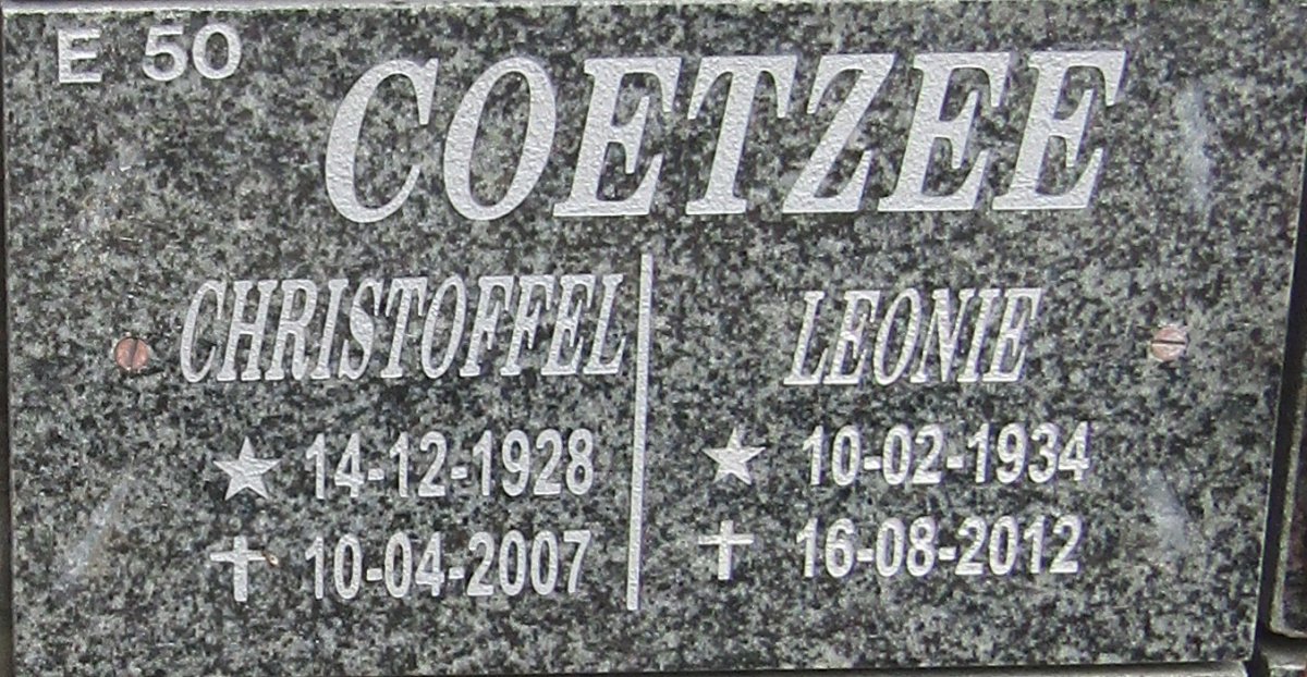 COETZEE Christoffel 1928-2007 &amp; Leonie 1934-2012