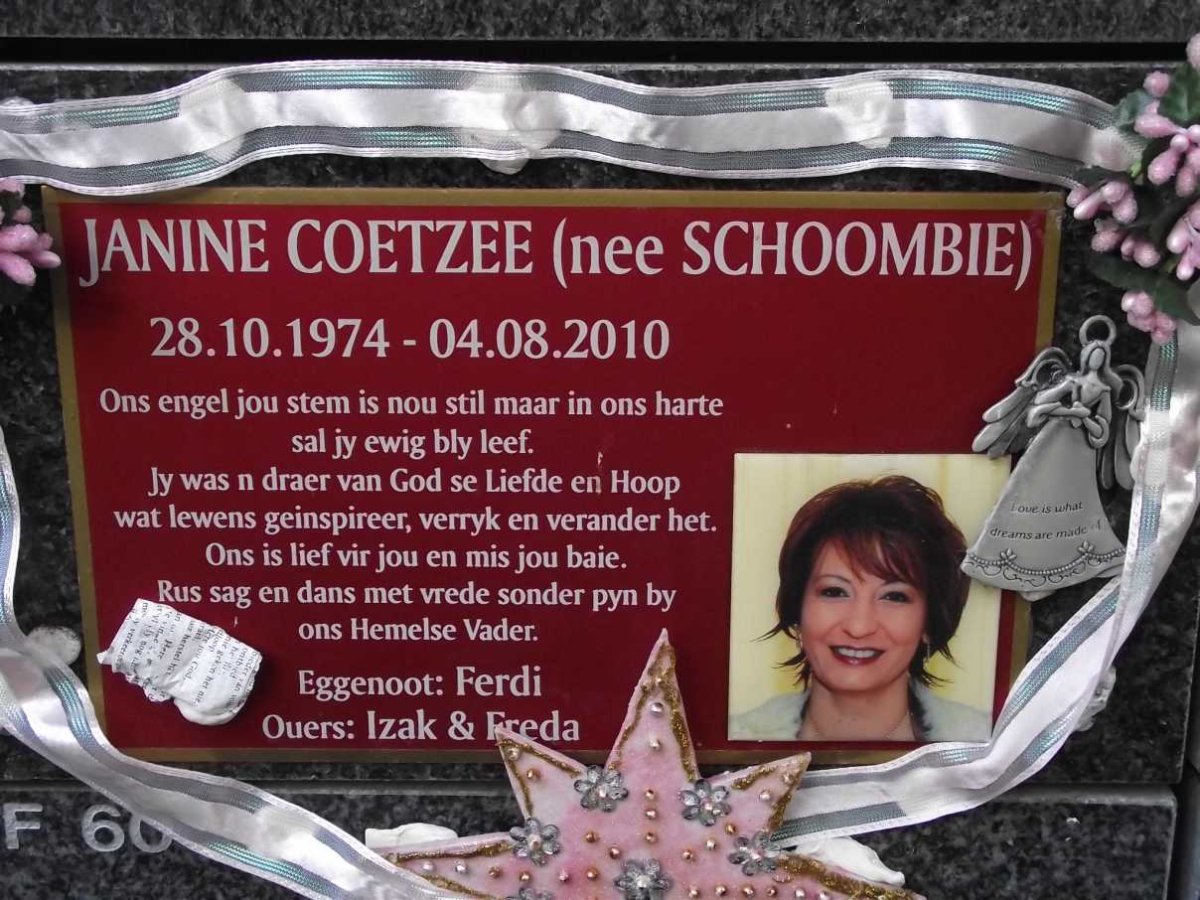 COETZEE Janine nee SCHOOMBIE 1974-2010