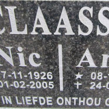 CLAASSEN Nic 1926-2005 &amp; Anne 1930-2012