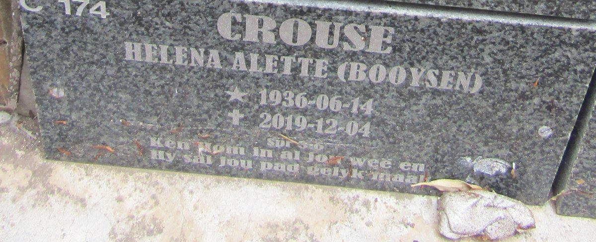 CROUSE Helena Alette BOOYSEN 1936-2019