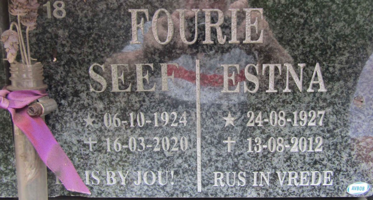 FOURIE Seef 1924-2020 &amp; Estna 1927-2012