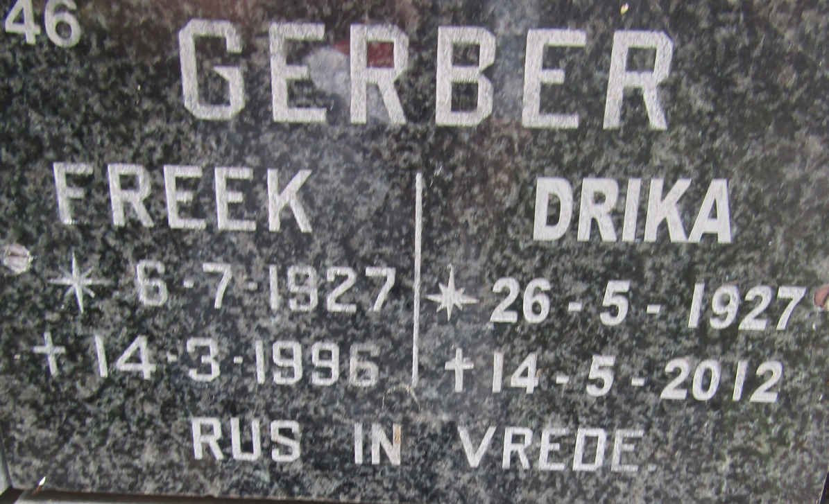GERBER Freek 1927-1996 &amp; Drika 1927-2012
