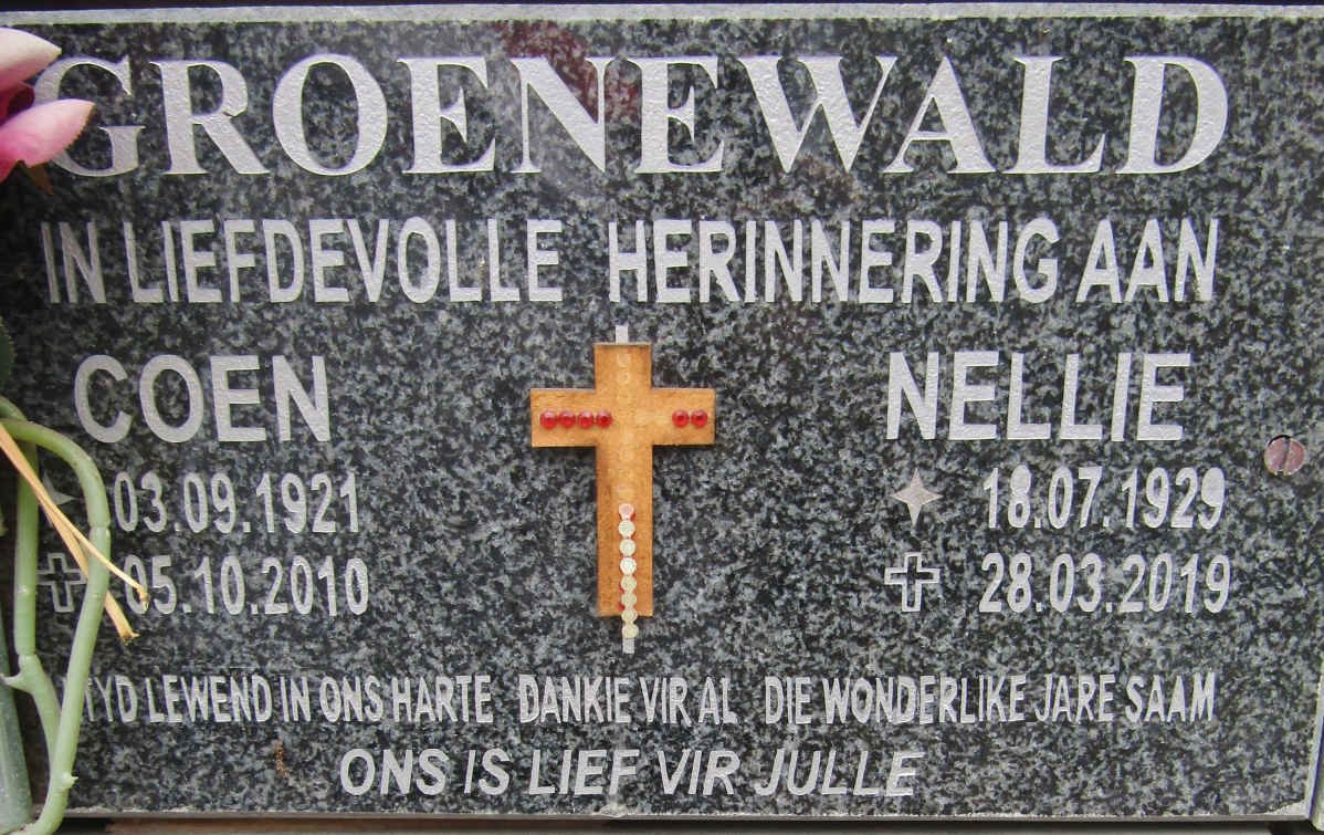 GROENEWALD Coen 1921-2010 &amp; Nellie 1929-2019