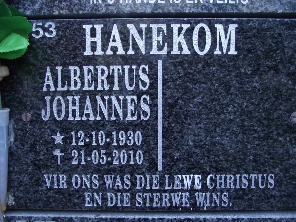HANEKOM Albertus Johannes 1930-2010