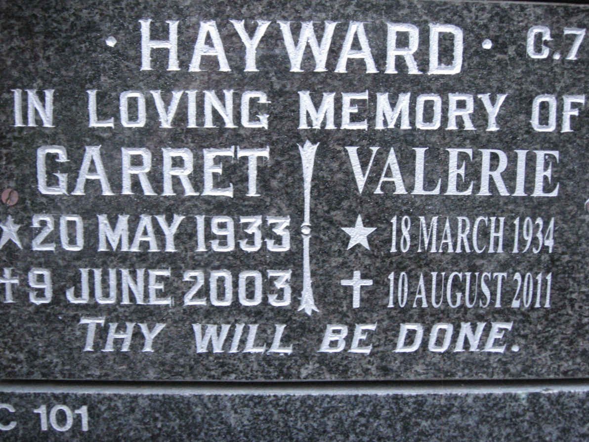 HAYWARD Garret 1933-2003 &amp; Valerie 1934-2011