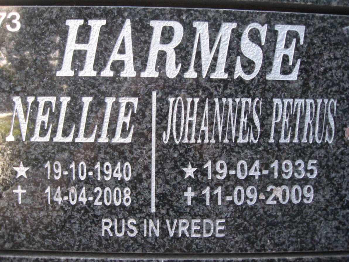 HARMSE Johannes Petrus 1939-2009 &amp; Nellie 1940-2008
