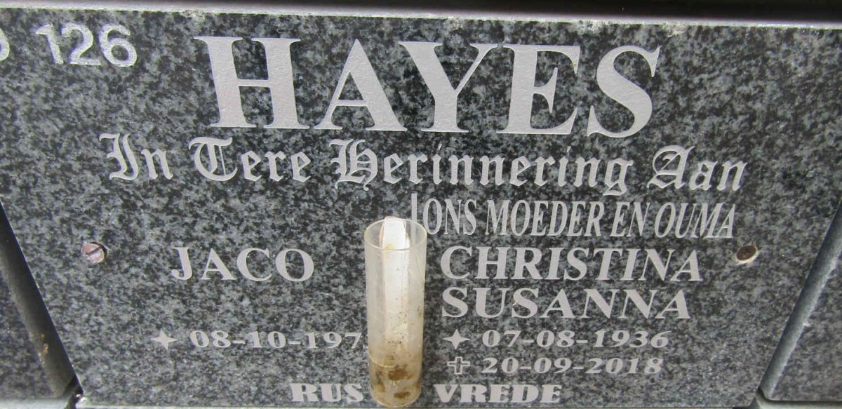 HAYES Christina Susanna 1936-2018 :: HAYES Jaco 197?-