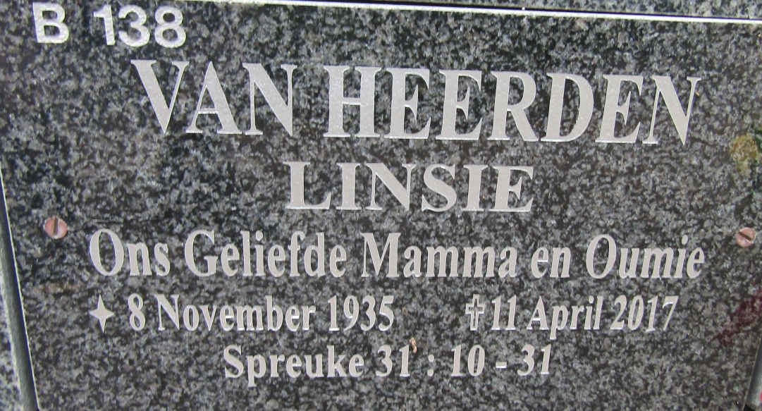 HEERDEN Linsie, van 1935-2017