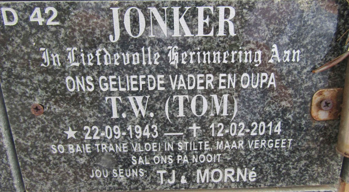JONKER T.W. 1943-2014