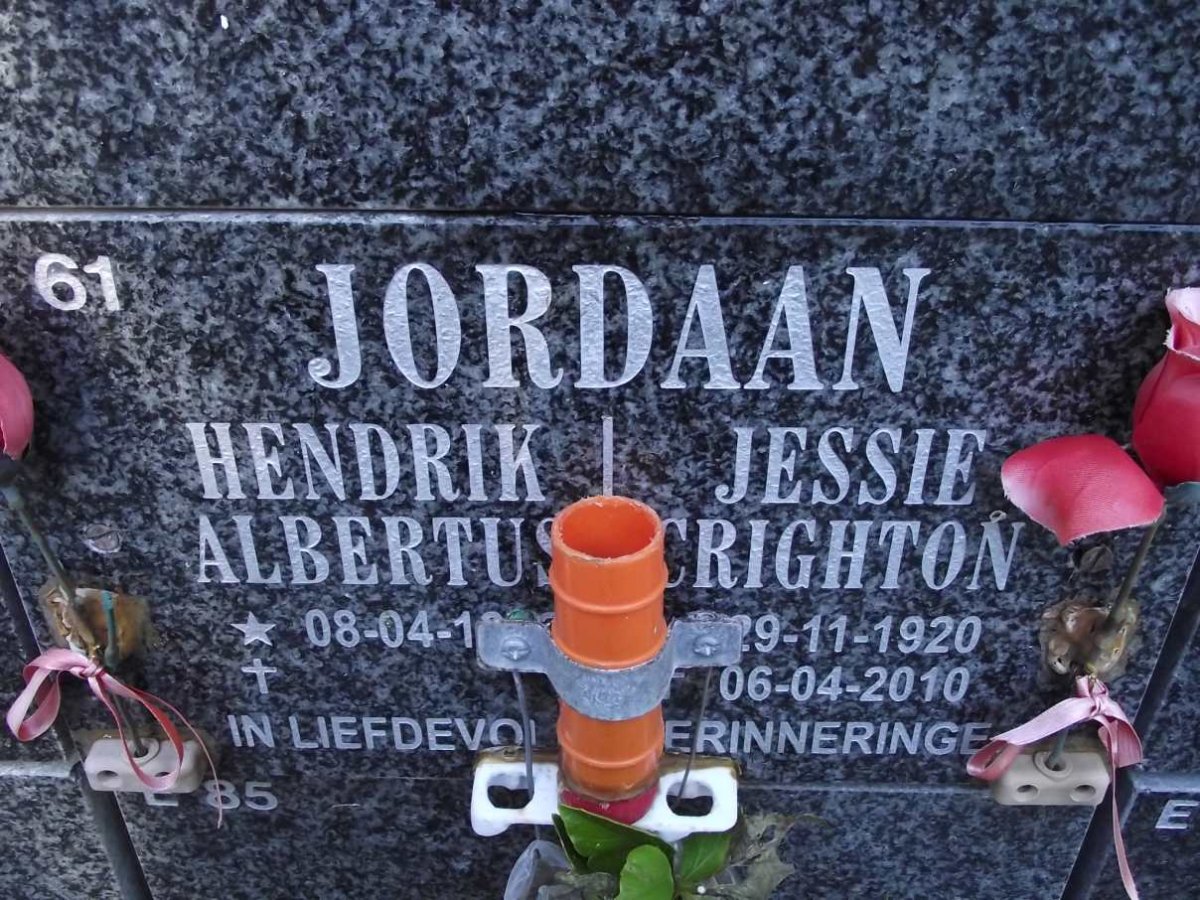 JORDAAN Hendrik Albertus  &amp; Jessie Crighton 1920-2010