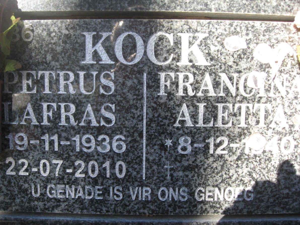 KOCK Petrus Lafras 1936-2010 &amp; Francina Aletta 1940-