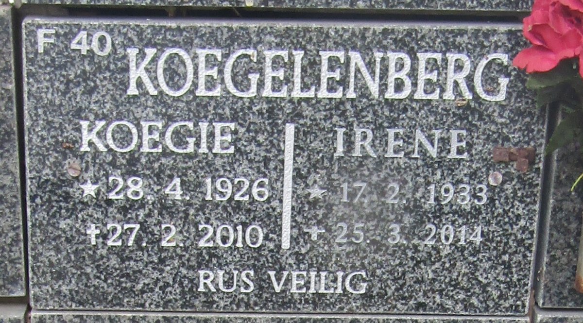 KOEGELENBERG Koegie 1926-2010 &amp; Irene 1933-2014