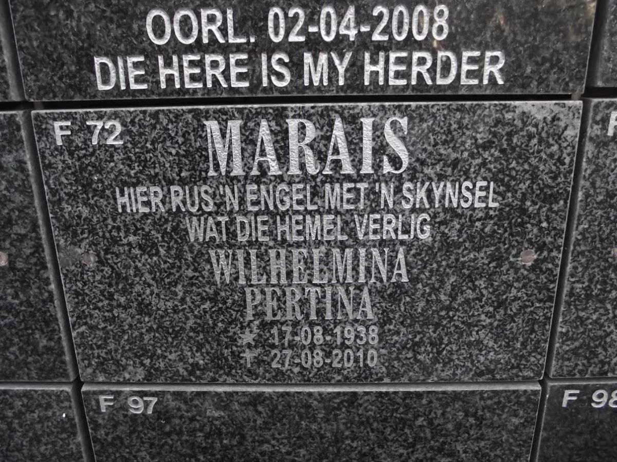 MARAIS Wilhelmina Pertina 1938-2010