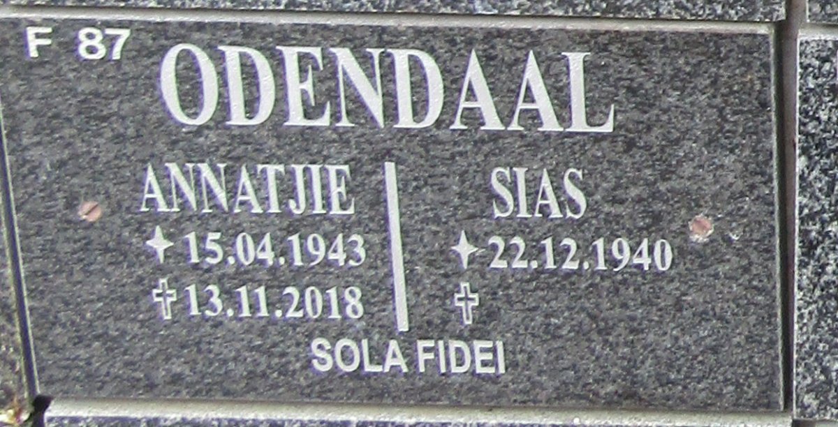 ODENDAAL Sias 1940- &amp; Annatjie 1943-2018