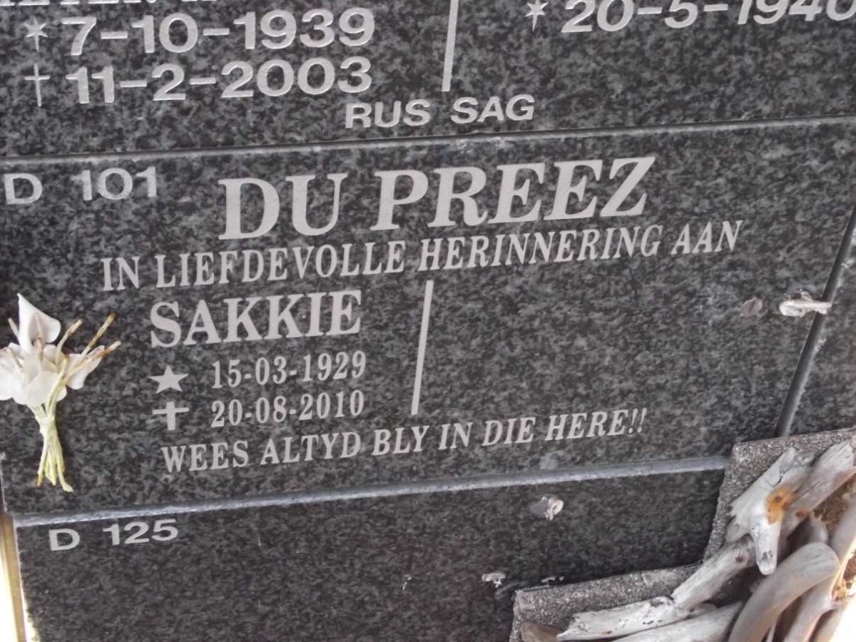 PREEZ Sakkie, du 1929-2010