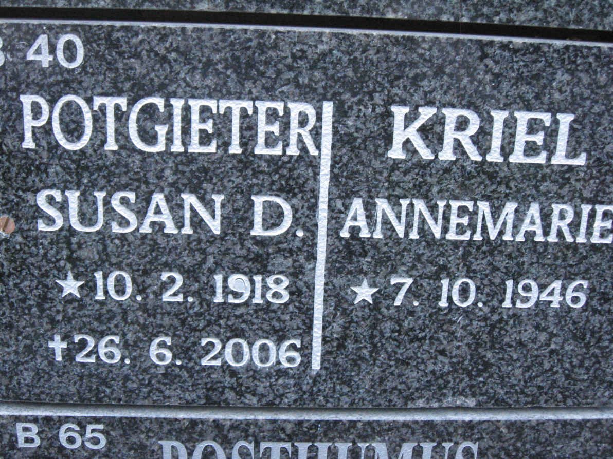 POTGIETER Susan D. 1918-2006 &amp; Annemarie 1946-