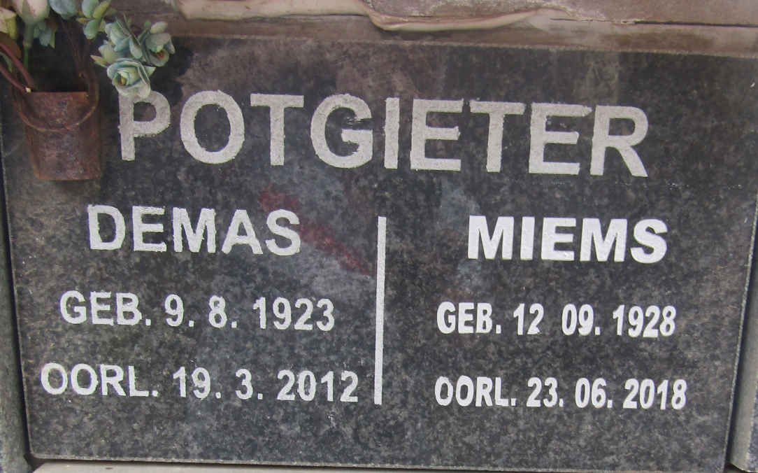 POTGIETER Demas 1923-2012 &amp; Miems 1928-2018